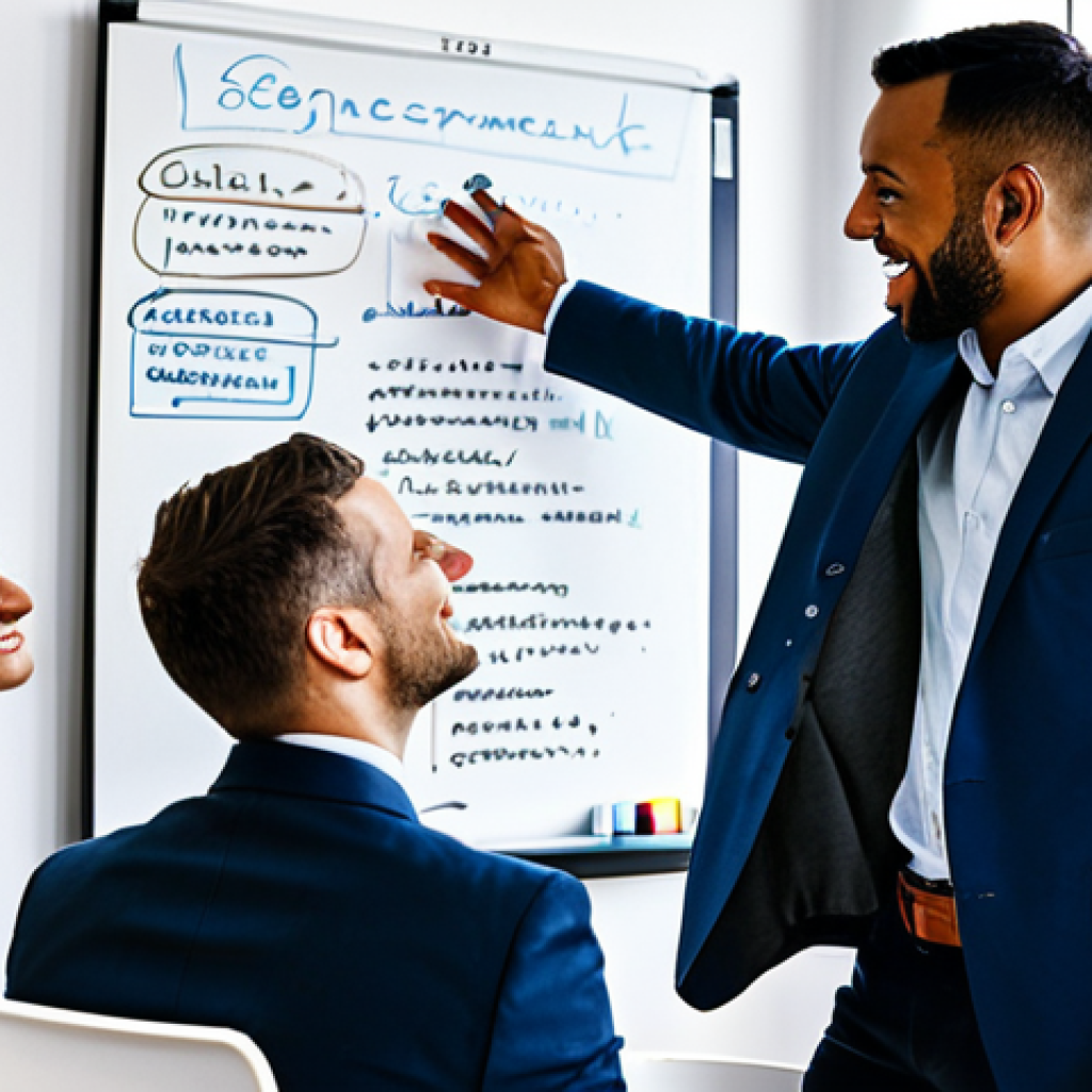 **

A group of diverse professionals brainstorming in a modern, sunlit Parisian office. They are dressed in appropriate business attire, fully clothed, engaged in a lively discussion around a whiteboard filled with marketing strategies. The whiteboard features terms like "Segmentation," "Ciblage," "Positionnement (STP)," and various KPI acronyms. The atmosphere is collaborative and creative. safe for work, perfect anatomy, natural pose, professional environment, appropriate content, modest clothing.

**