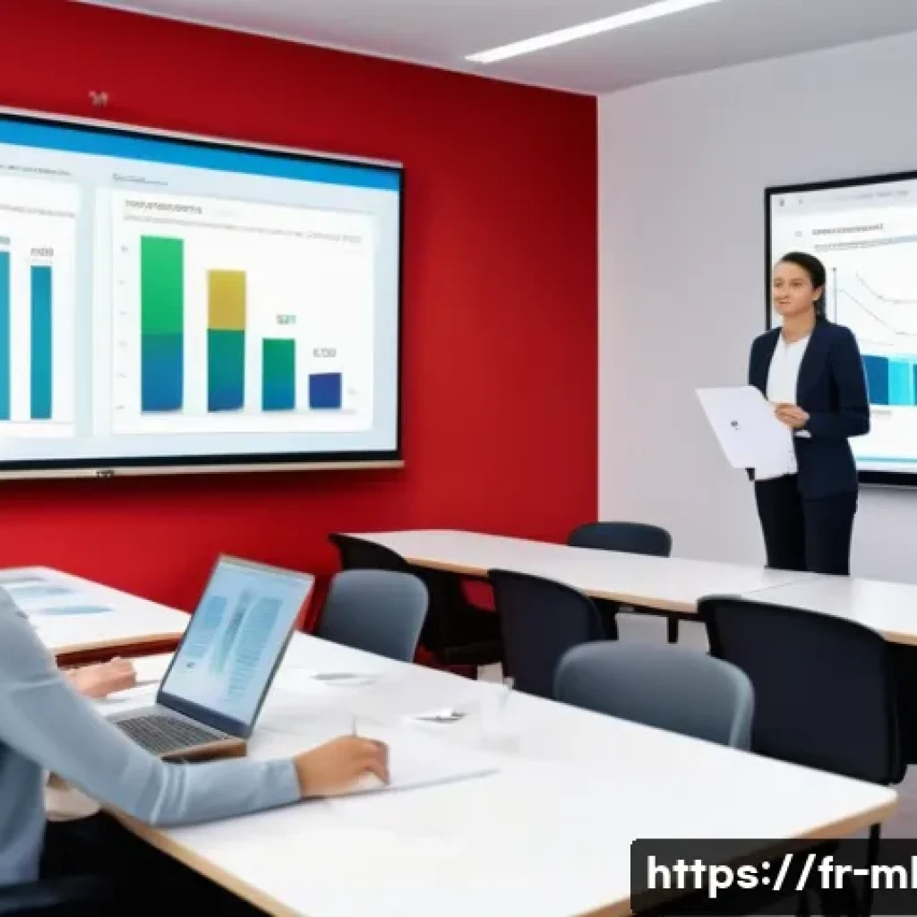 마케팅관리사 관련 정부 지원 혜택 - A professional French marketing training classroom scene, with diverse adult learners sitting at des...