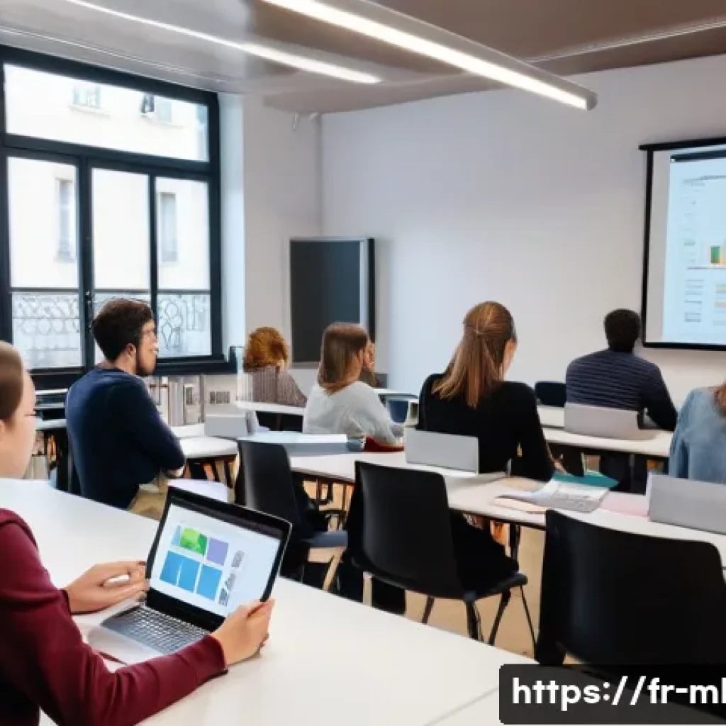마케팅관리사 시험 난이도 분석 - A modern French classroom scene focused on marketing exam preparation: a diverse group of young adul...
