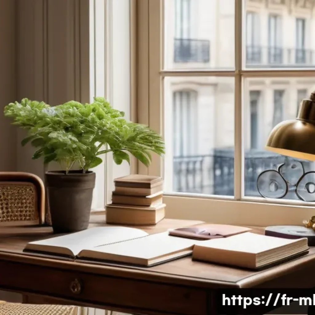 마케팅관리사 필기 시험에서 시간 관리 방법 - A modern, well-organized study corner in a cozy Parisian apartment, featuring a tidy wooden desk wit...