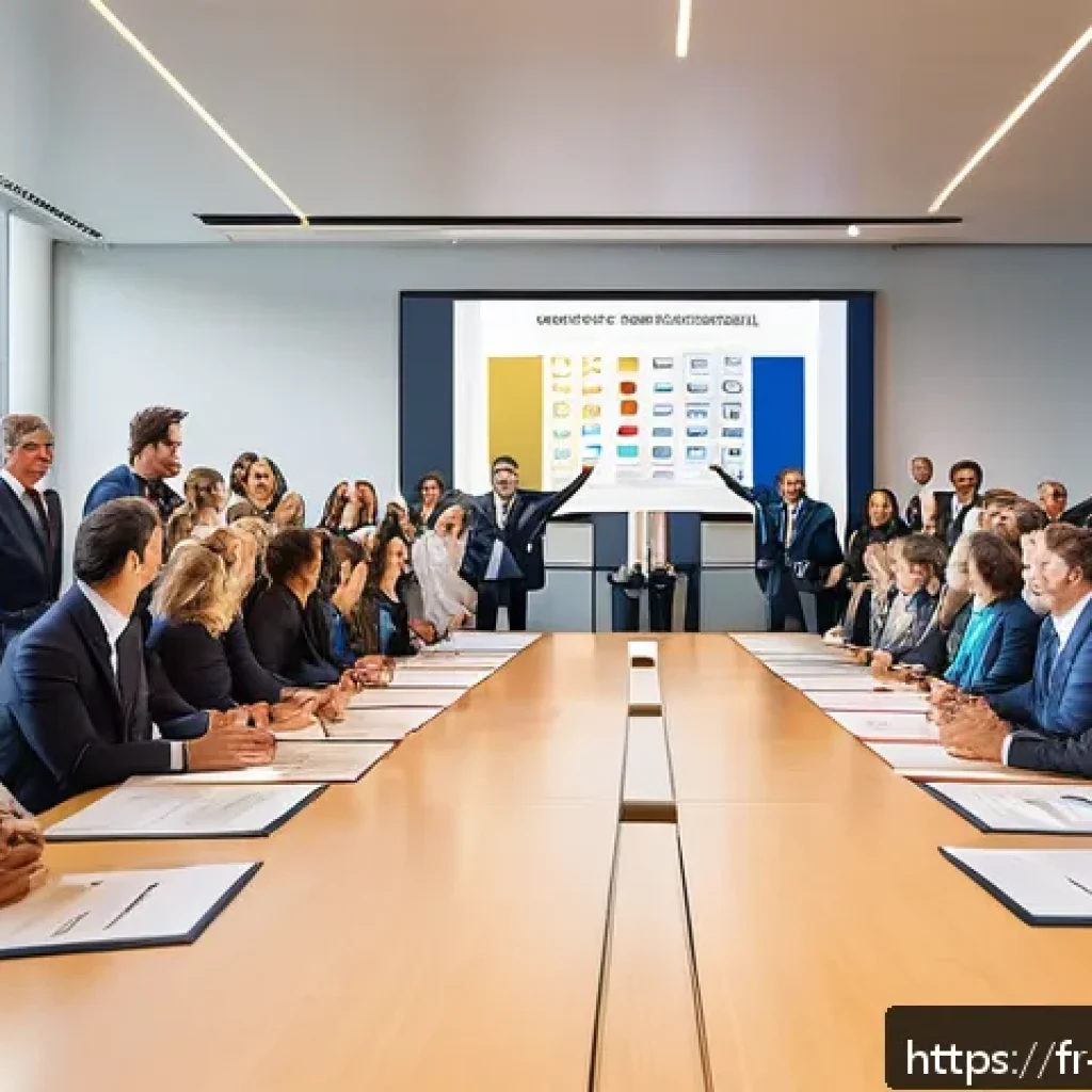 마케팅관리사 자격증 연봉 상승 효과 - A professional marketing certification ceremony in a modern conference room in Paris, featuring dive...