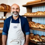 마케팅관리사 취득 후 창업 성공 사례 - A cozy French artisan bakery interior with a warm, inviting atmosphere, showcasing rustic wooden she...